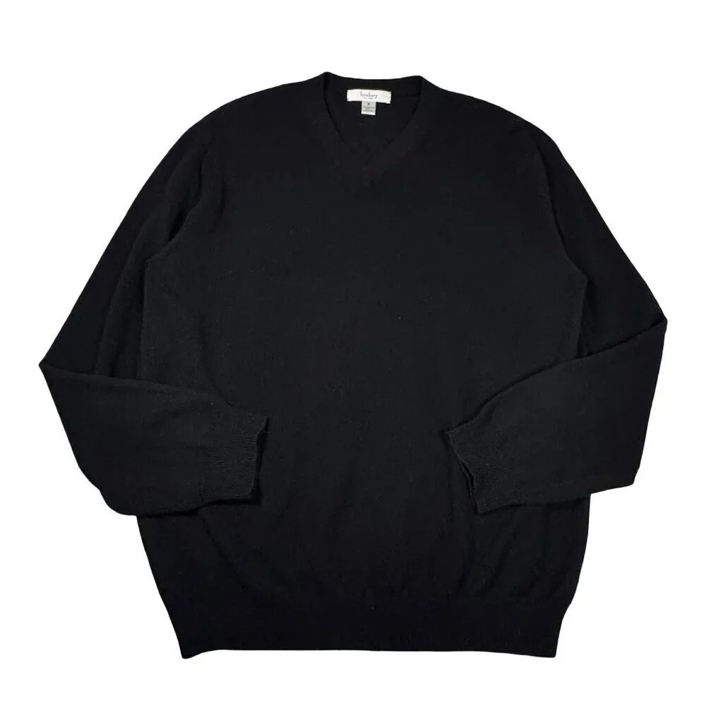 Turabury 100% Cashmere Mens V Neck Sweater Sz M Black Minimalist Preppy Work